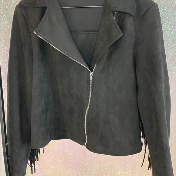 SHEIN Jackets & Blazers - Black Suede Look Fringe Jacket